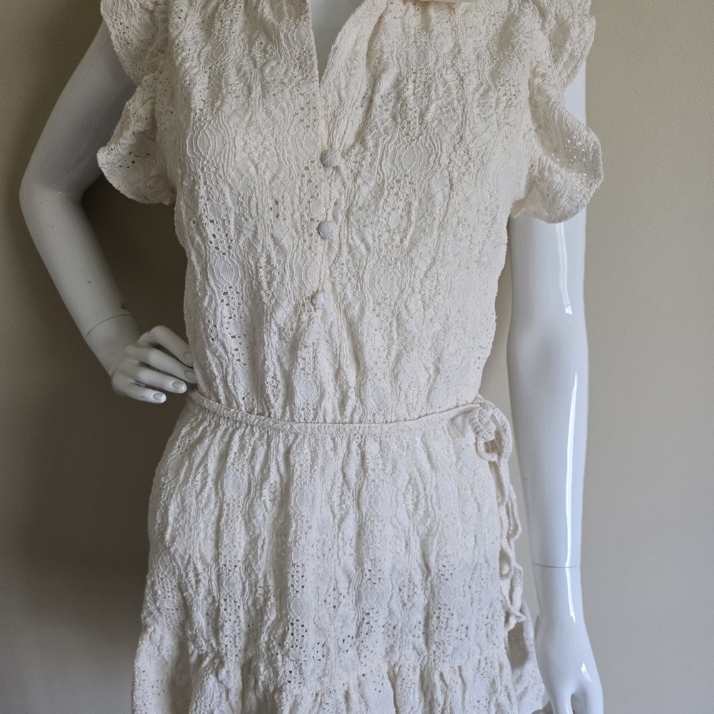 Zara Ivory Lace Midi Dress with Ruffle Sleeves